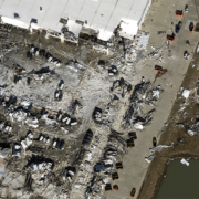North view of tornado damage of Amazon warehouse